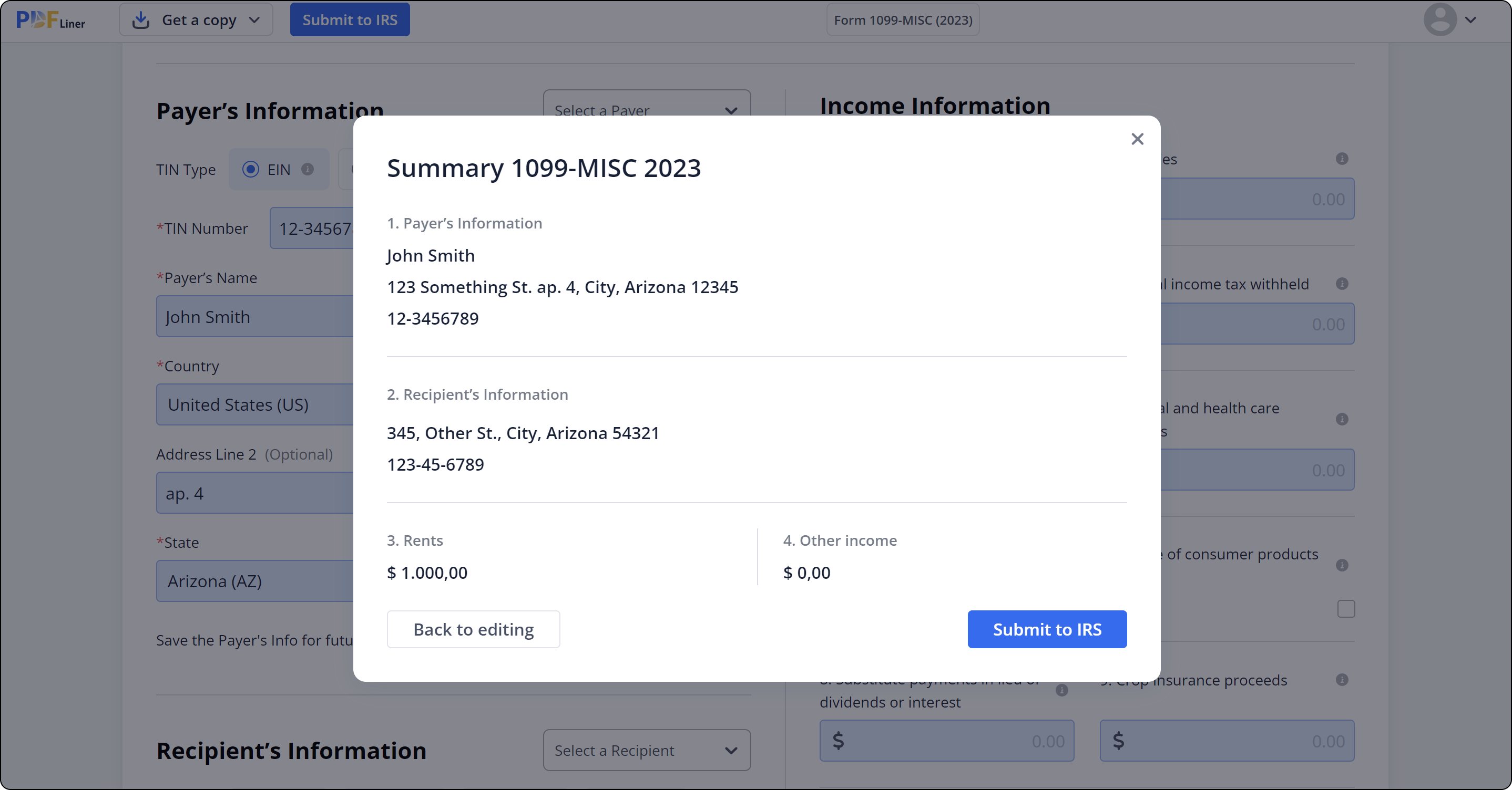 checking summary of 1099 before efiling